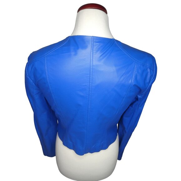 Bebe‎ Bright Blue Biker Zip Up Sleeves Leather Jacket Women's M - Picture 3 of 8